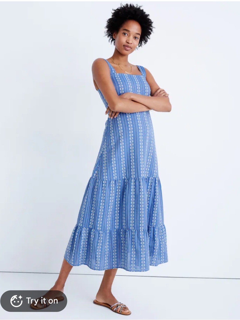Madewell Embroidered Button- Back Tiered Maxi Sundress